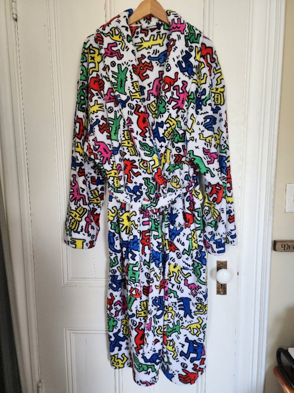 Keith Haring Plush Print Robe – Unisex Large Oversized Multicolor Ripple Junctio